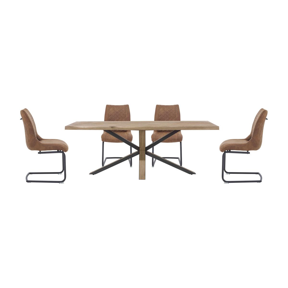 Habufa - Detroit Starburst Leg Dining Table and 4 Baltimore Chairs Set - 230-cm - Cognac – image 1