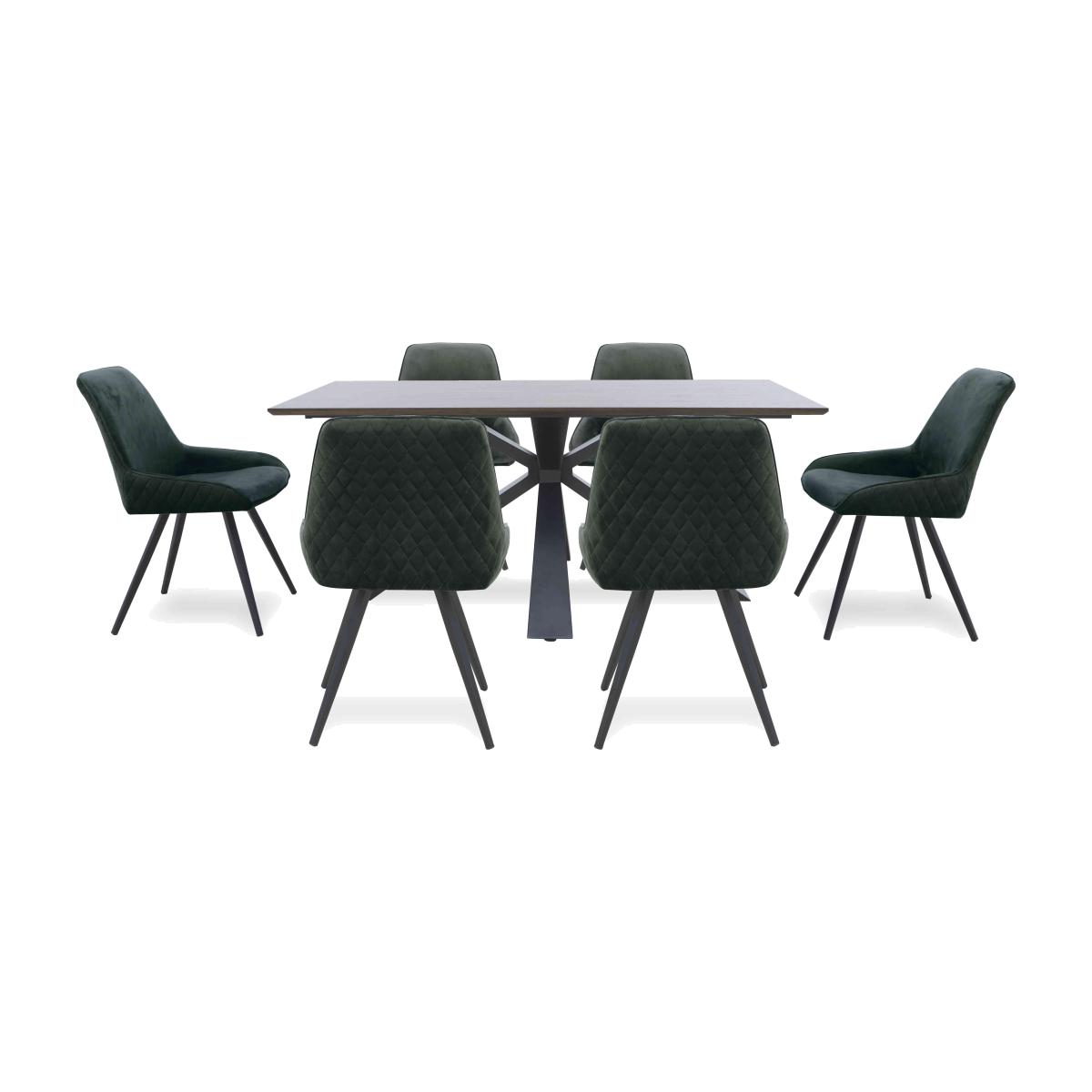 Saigon Fixed Dining Table with Metal Base and 6 Green Velvet Chairs - Forest – image 1