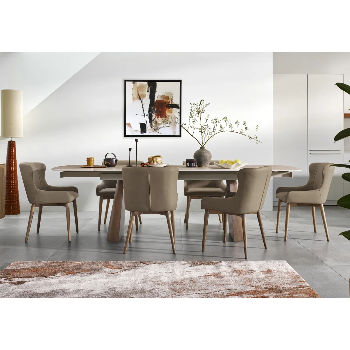 Sansa Rectangular Draw Leaf Extending Dining Table and 6 Faux Leather Chairs with Wooden Legs - Green - In Time for Christmas – image 2