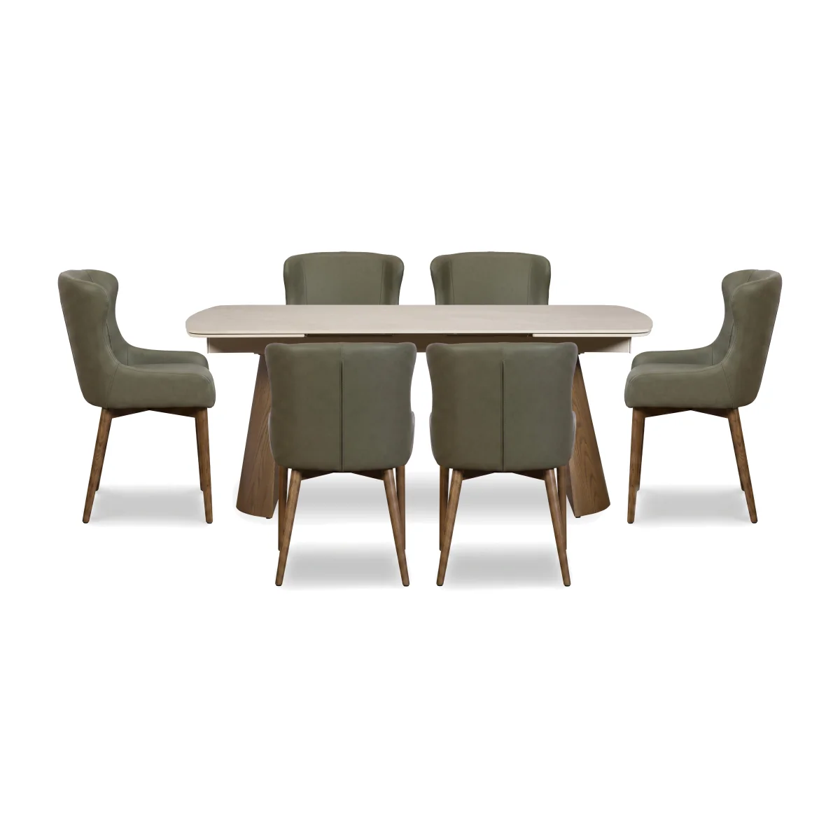 Sansa Rectangular Draw Leaf Extending Dining Table and 6 Faux Leather Chairs with Wooden Legs - Green - In Time for Christmas – image 1