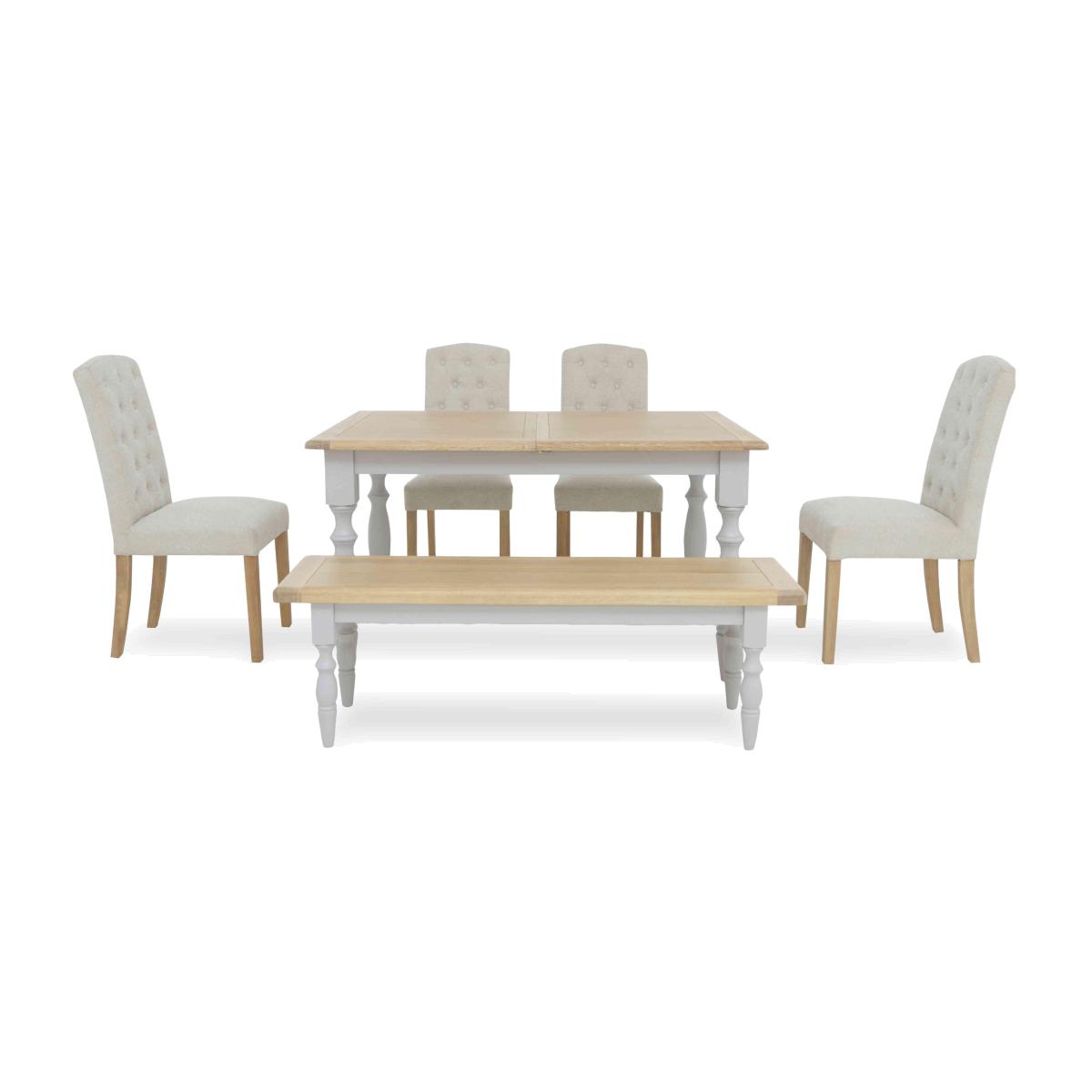 Moore Extending Dining Table with 4 Upholstered Chairs and a Bench - 180-cm