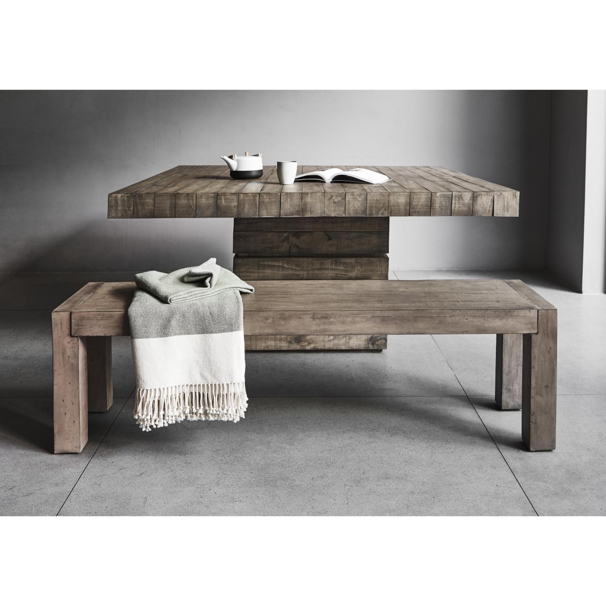 Folsom Square Dining Table and 2 Dining Benches Set - Brown – image 2