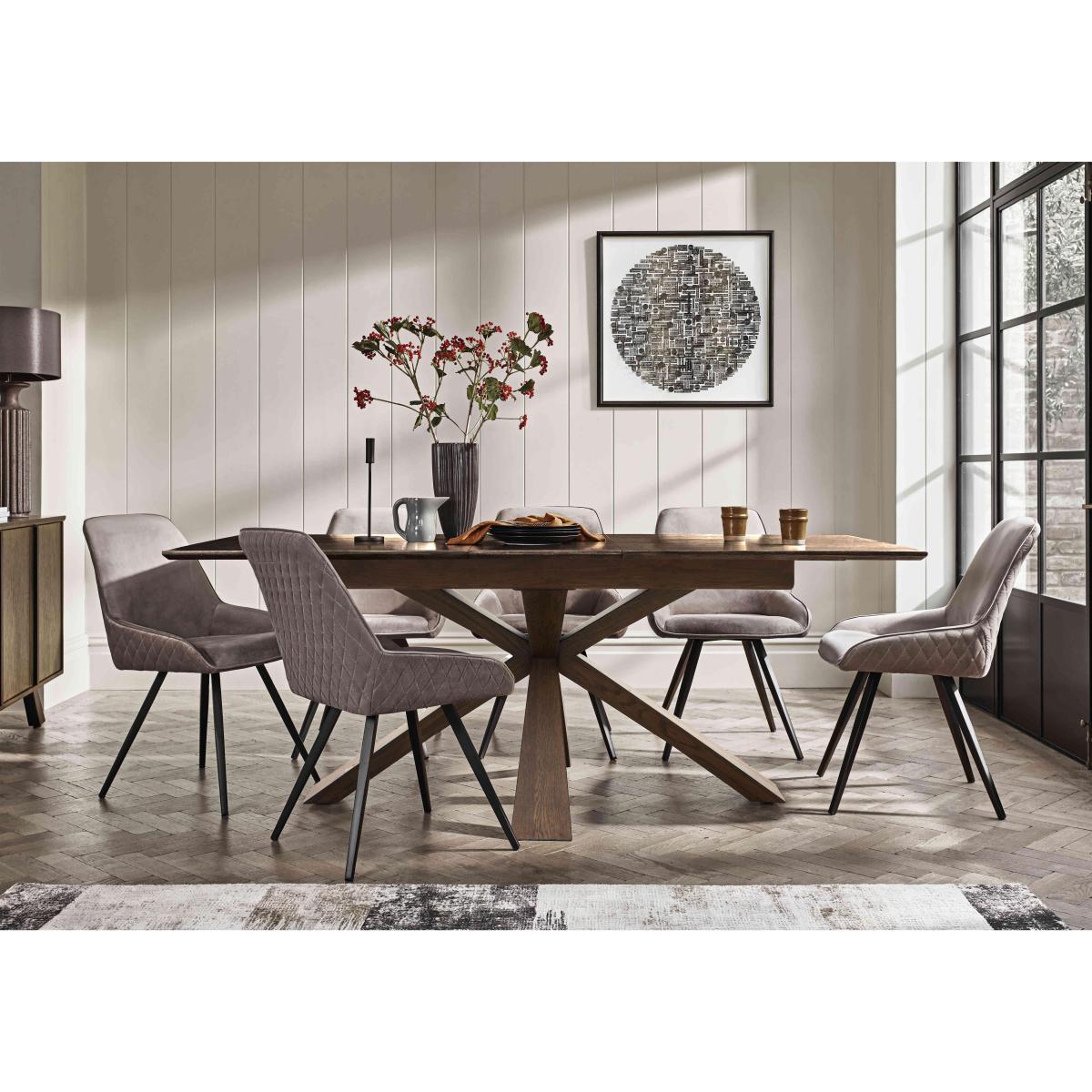 Saigon Extending Dining Table with Wooden Base and 6 Green Velvet Chairs - Forest – image 2