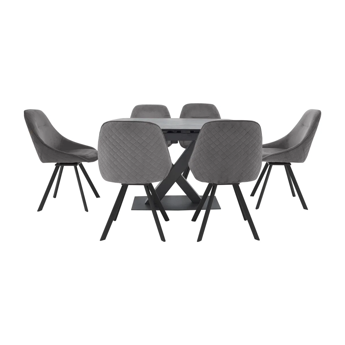 Arctic Extending Dining Table with Graphite Top and 6 Swivel Chairs – image 1