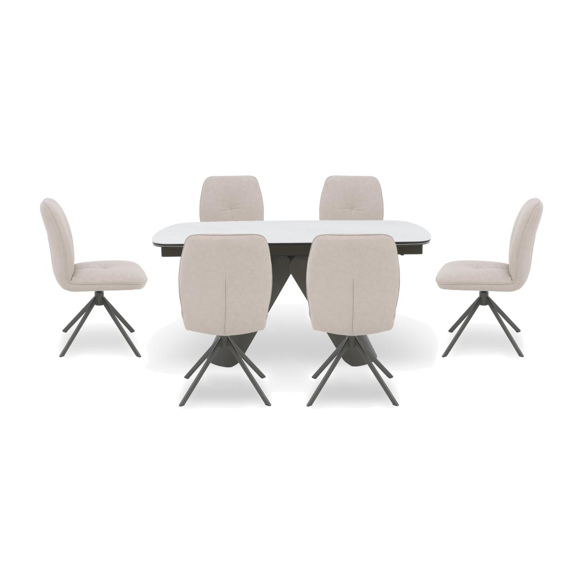 Perla Gloss Extending Dining Table and 6 Faux Leather Swivel Chairs - 160-cm – image 1