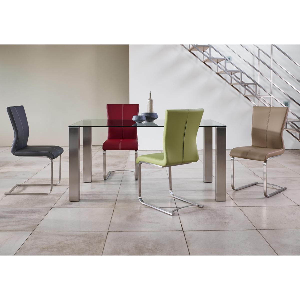 Ideas 160cm Dining Table with Clear Tabletop and 4 Dining Chairs with Square-Edged Cantilever Bases with Curved Bar – image 2