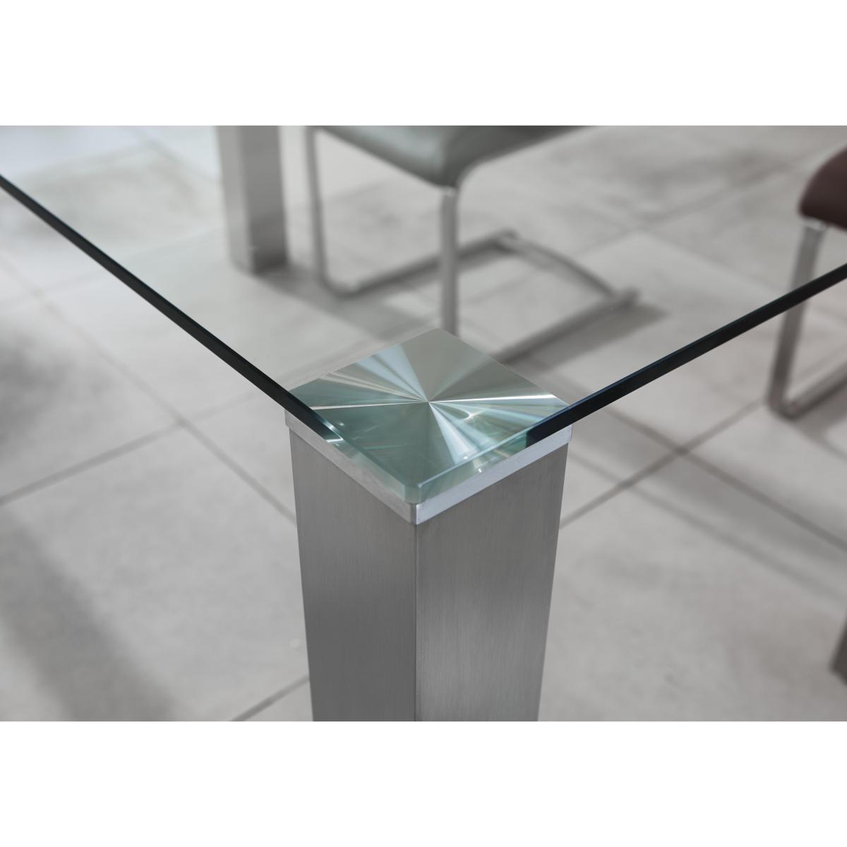 Ideas 160cm Dining Table with Clear Tabletop and 4 Dining Chairs with Square-Edged Cantilever Bases with Curved Bar – image 4