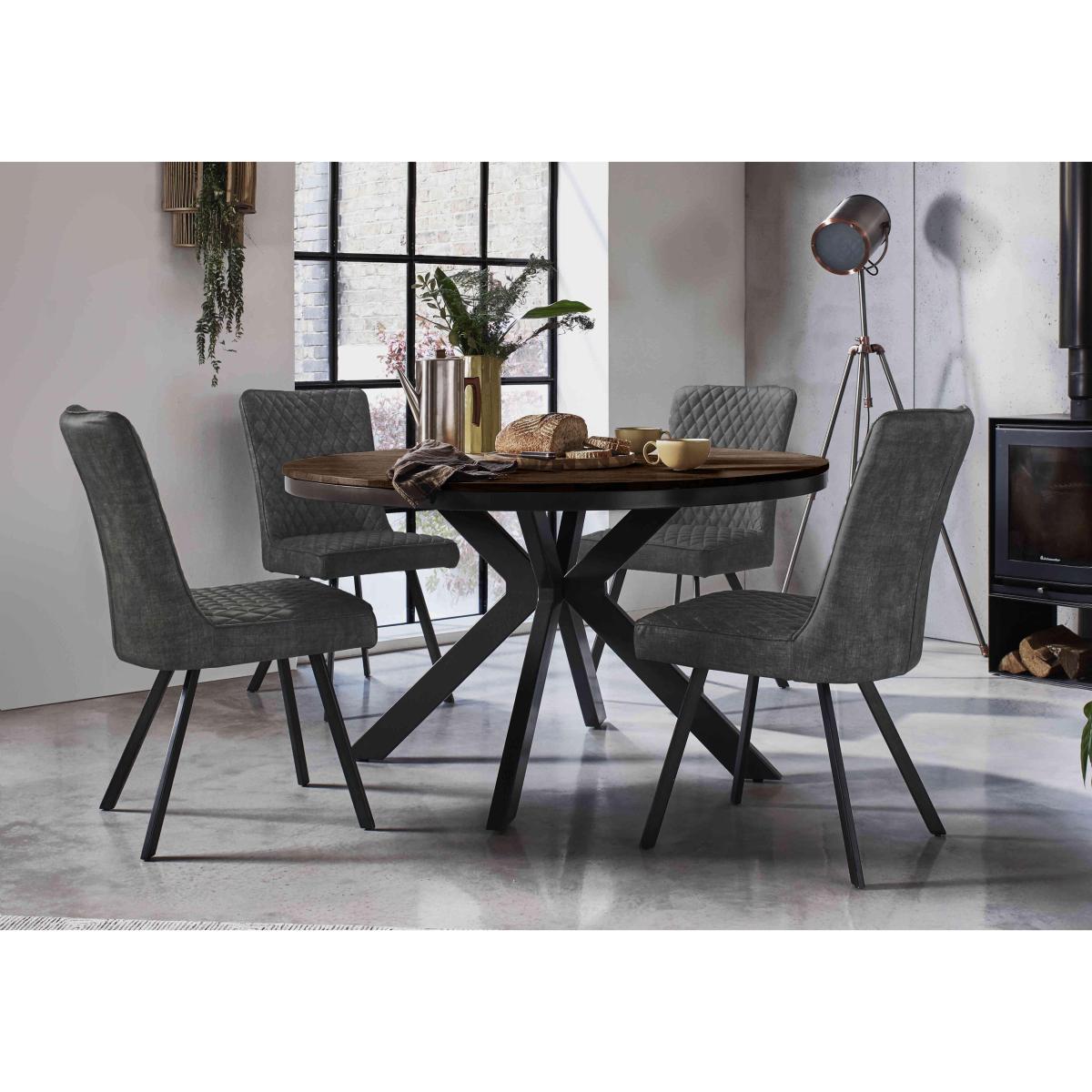 Mars Round Dining Table and 4 Velvet Dining Chairs - Brown – image 2