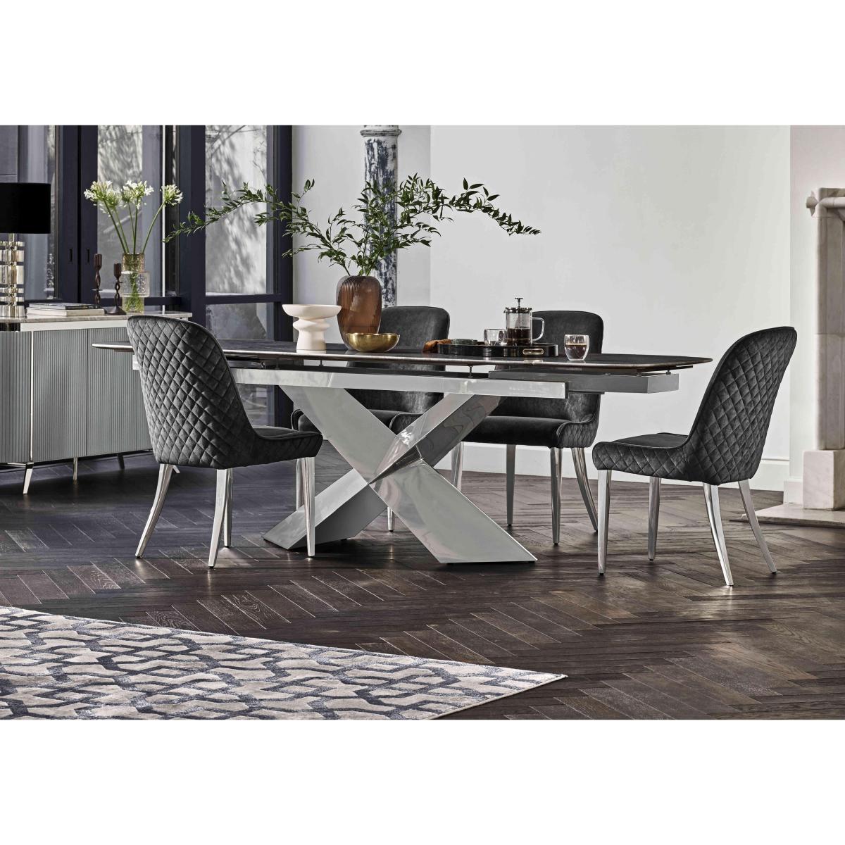 Gabana Extending Dining Table with 4 Velvet Chairs - 240-cm – image 2