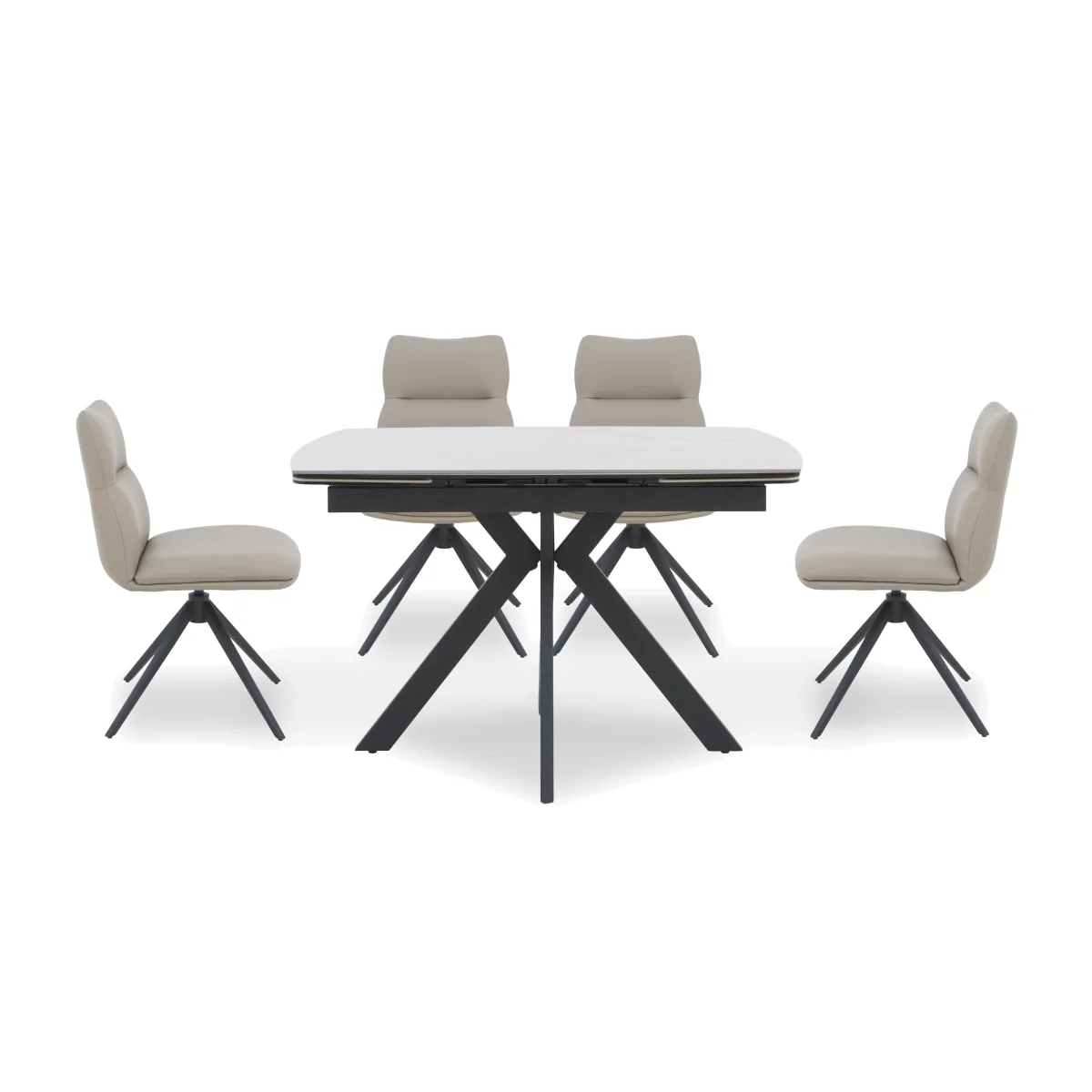 Quattro Extending Draw Leaf Table and 4 Swivel Dining Chairs - Sand - Dining Room Furniture - In Time for Christmas – image 1