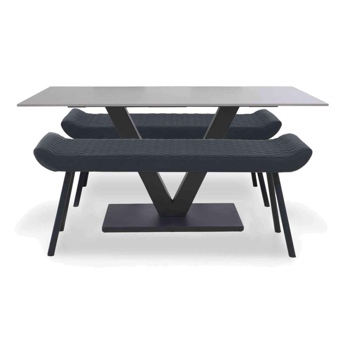 Ion Fixed Dining Table with 2 Faux Leather Low Benches - 160-cm