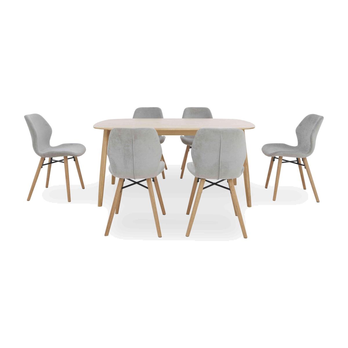 Stockholm Fixed Dining Table with 6 Upholstered Chairs - Light Oak