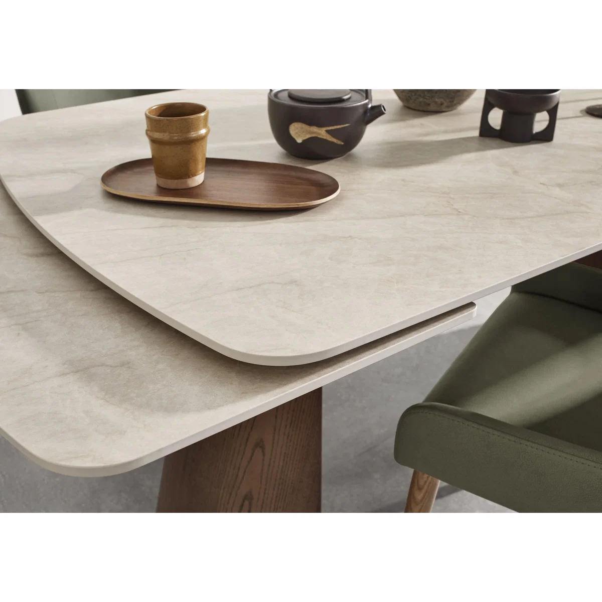 Sansa Rectangular Draw Leaf Extending Dining Table and 4 Faux Leather Chairs with Wooden Legs - Taupe - In Time for Christmas – image 4