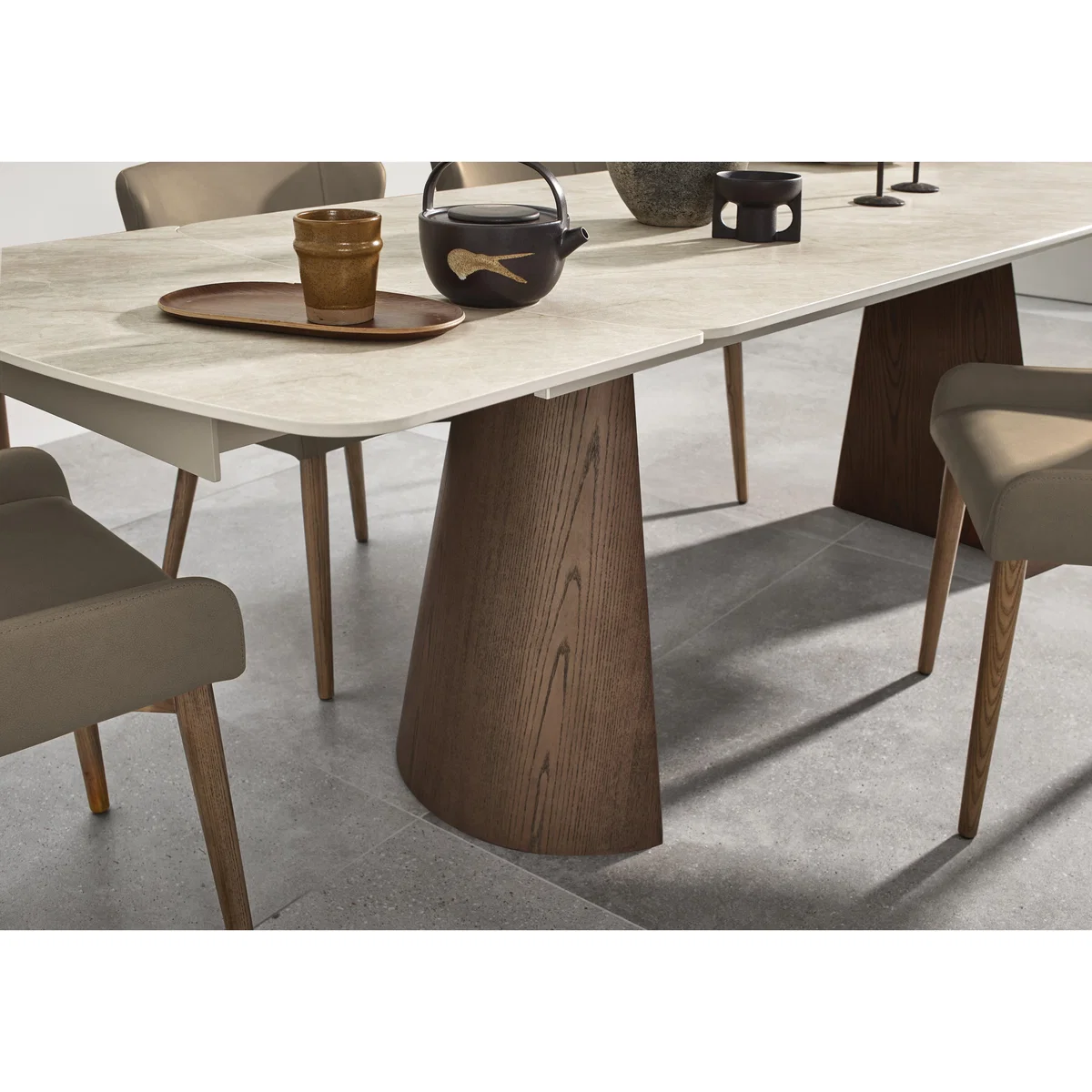 Sansa Rectangular Draw Leaf Extending Dining Table and 4 Faux Leather Chairs with Wooden Legs - Taupe - In Time for Christmas – image 5