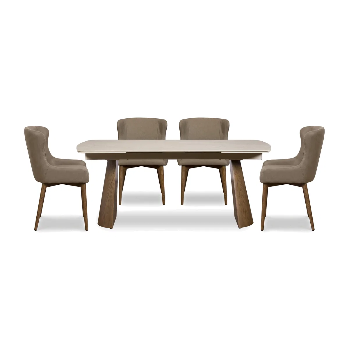 Sansa Rectangular Draw Leaf Extending Dining Table and 4 Faux Leather Chairs with Wooden Legs - Taupe - In Time for Christmas – image 1