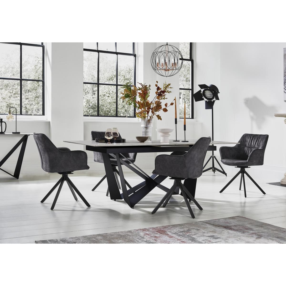 Marvel Black 200 cm Extending Dining Table and 4 Swivel Chairs - Charcoal – image 2