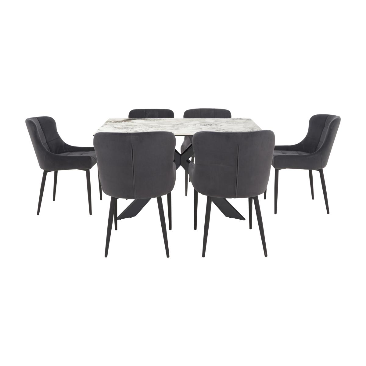 Kos Dining Table with 6 Velvet Dining Chairs Dining Set - Grey – image 1