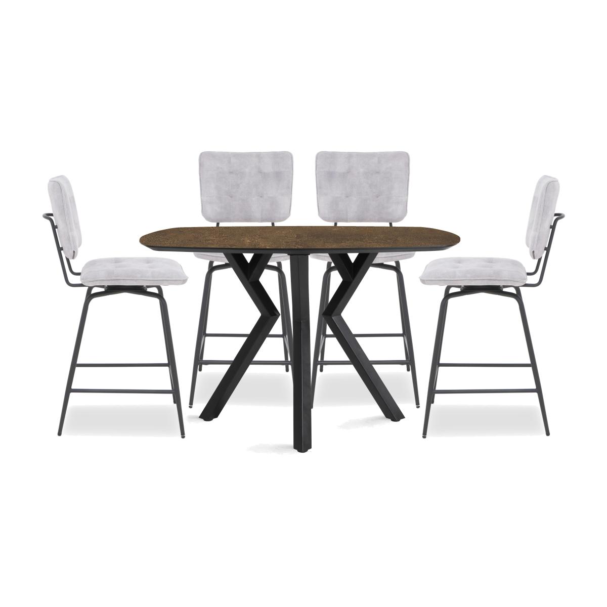 Habufa - Toronto Table and 4 Light Grey Velvet Swivel Bar Stools - Rust – image 1