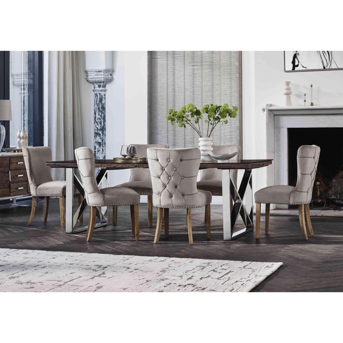 Chennai Dining Table with X-Leg Base and 6 Luxe Chairs - 180-cm - Grey – image 2