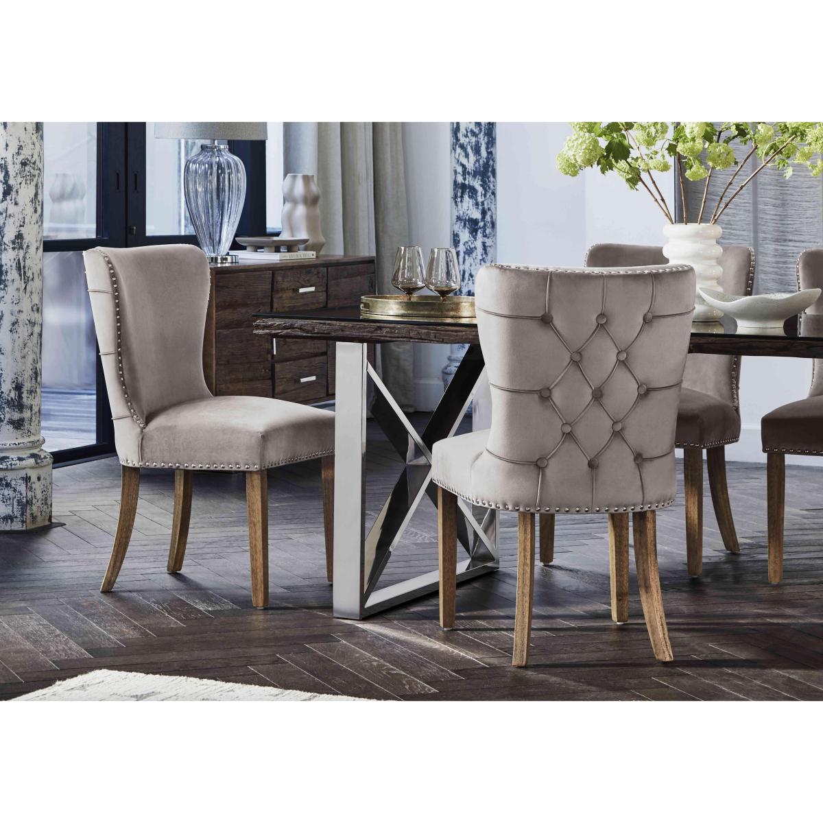 Chennai Dining Table with X-Leg Base and 6 Luxe Chairs - 180-cm - Grey – image 3