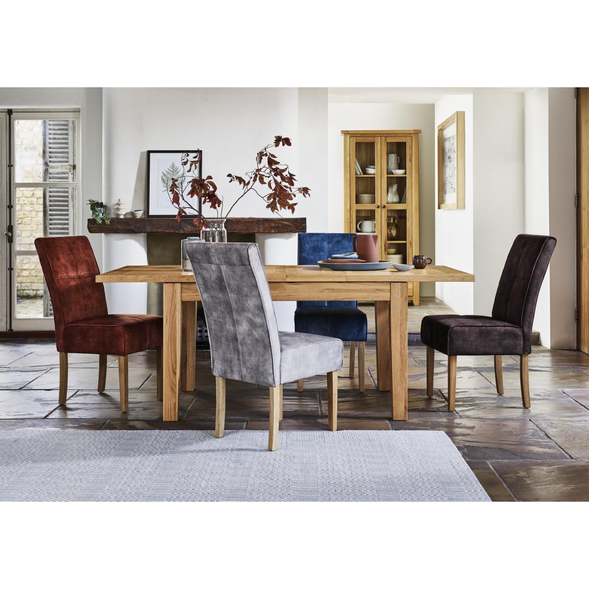 Furnitureland - California Solid Oak Rectangular Extending Table and 4 Velvet Fabric Dining Chairs – image 2