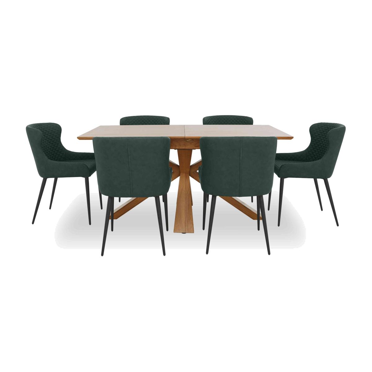 Hanoi Extending Table with Wooden Base and 6 Faux Leather Dining Chairs – image 1