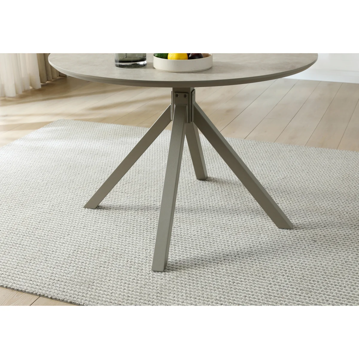 Matera Round Dining Table with Star Base and 4 Fabric Chairs with Black Legs – image 2