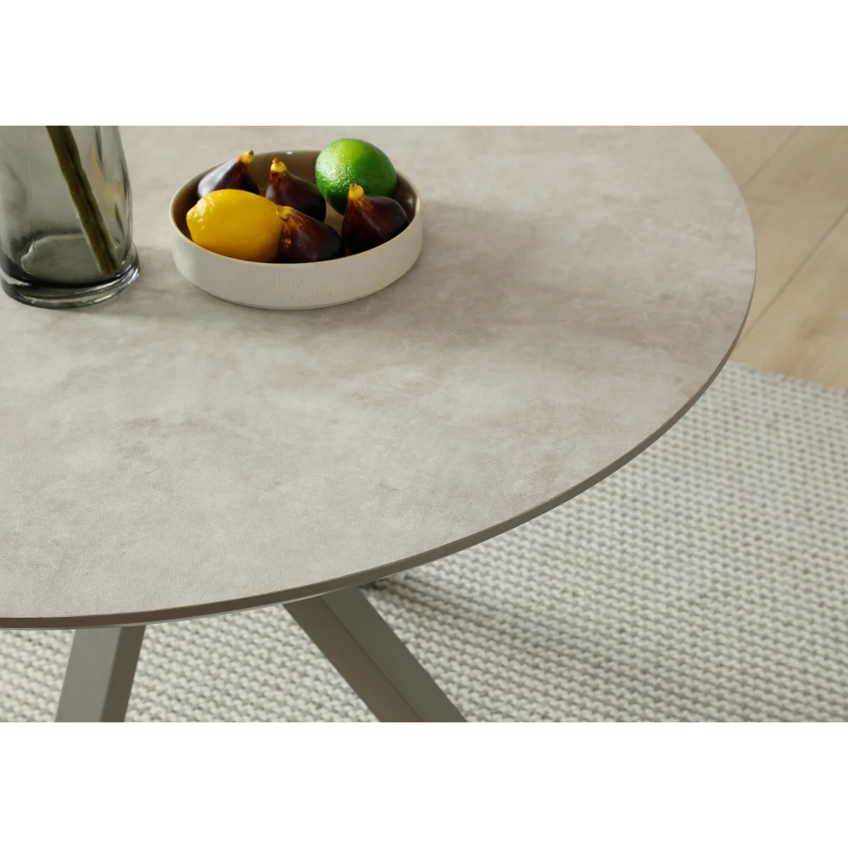Matera Round Dining Table with Star Base and 4 Fabric Chairs with Black Legs – image 3