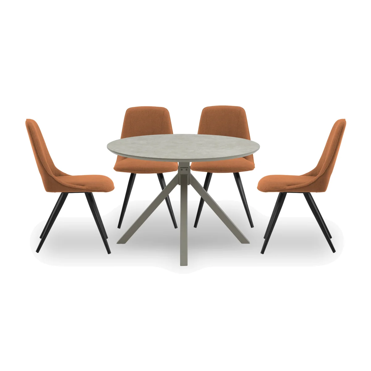 Matera Round Dining Table with Star Base and 4 Fabric Chairs with Black Legs – image 1