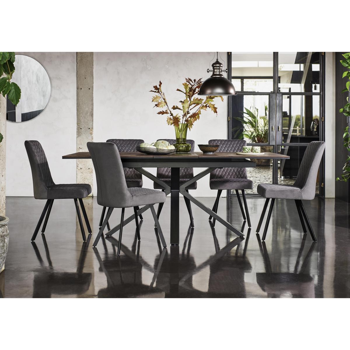 Mars Pop-Up Extending Dining Table and 6 Velvet Dining Chairs - Brown – image 2