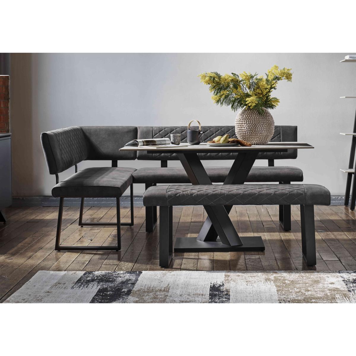 Warrior Crystal White Compact Fixed Dining Table with Left Hand Facing Corner Bench and Standard Bench – image 2