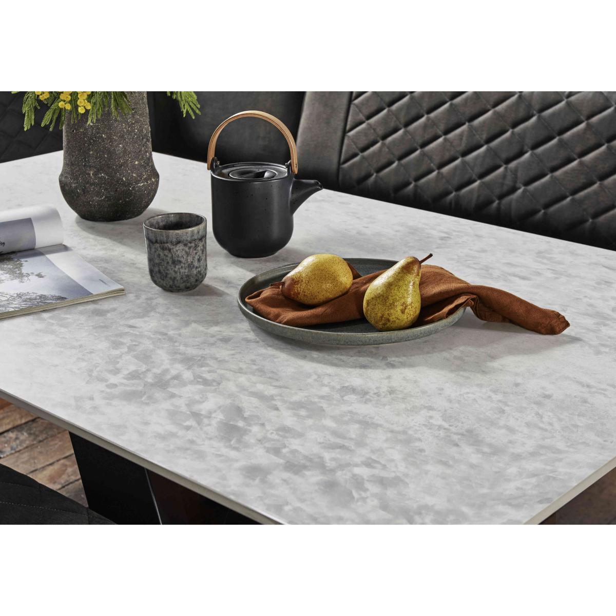 Warrior Crystal White Compact Fixed Dining Table with Left Hand Facing Corner Bench and Standard Bench – image 3