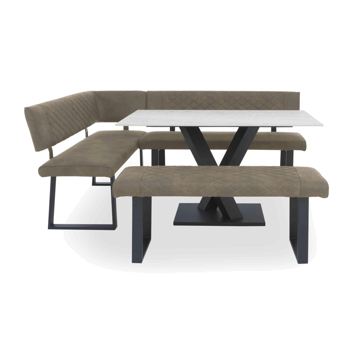 Warrior Crystal White Compact Fixed Dining Table with Left Hand Facing Corner Bench and Standard Bench – image 1
