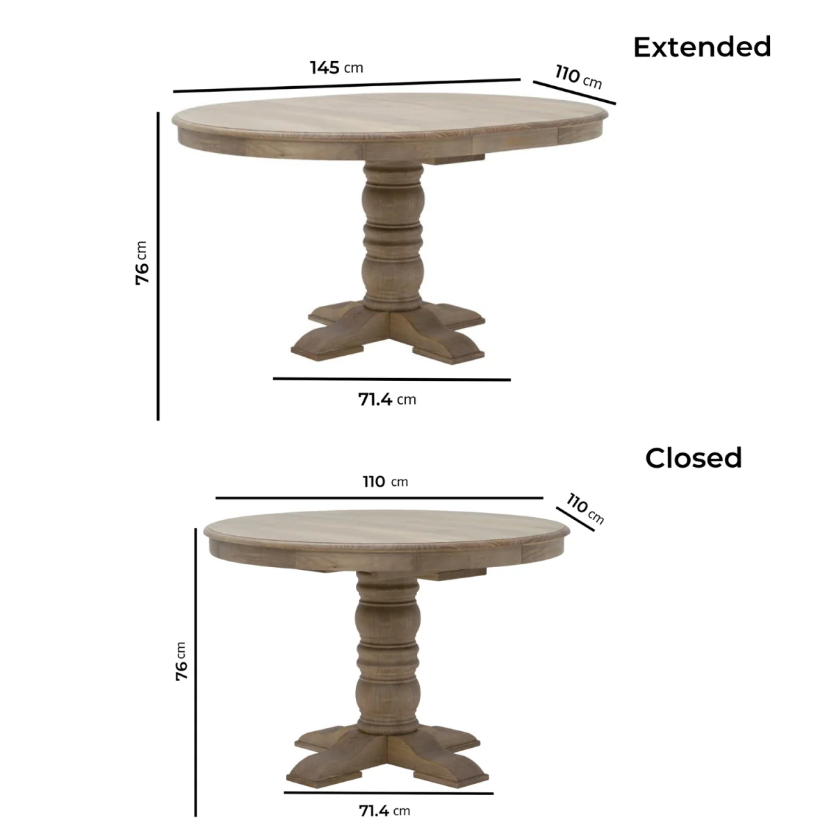 Farmhouse Round Extending Pedestal Dining Table Set with 4 Cream Upholstered Blue Striped Dining Chairs - Madeline – image 3