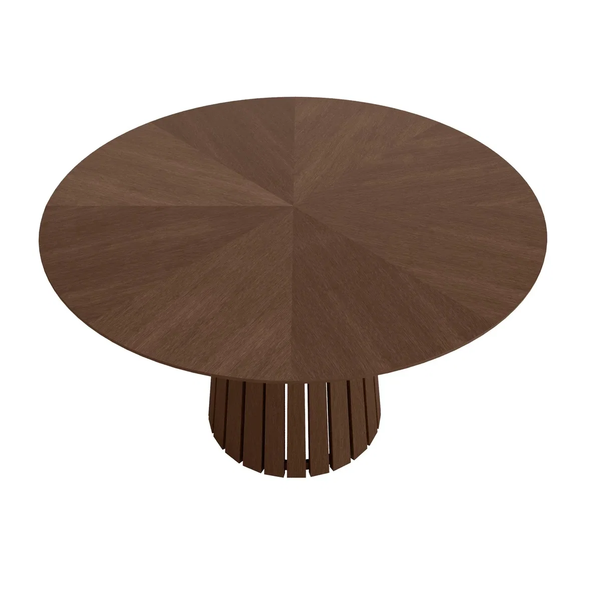 Round Walnut Dining Table Set with 4 Beige Upholstered Curved Dining Chairs - Owen – image 5