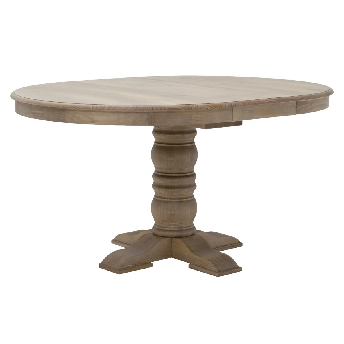 Farmhouse Round Extending Pedestal Dining Table Set with 4 Beige Fabric Dining Chairs - Madeline – image 5