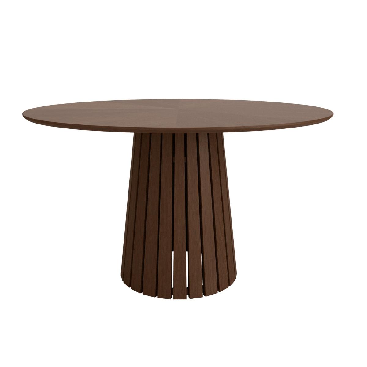 Round Walnut Dining Table Set with 4 Multi Coloured Fabric Swivel Tub Dining Chairs - Owen – image 4