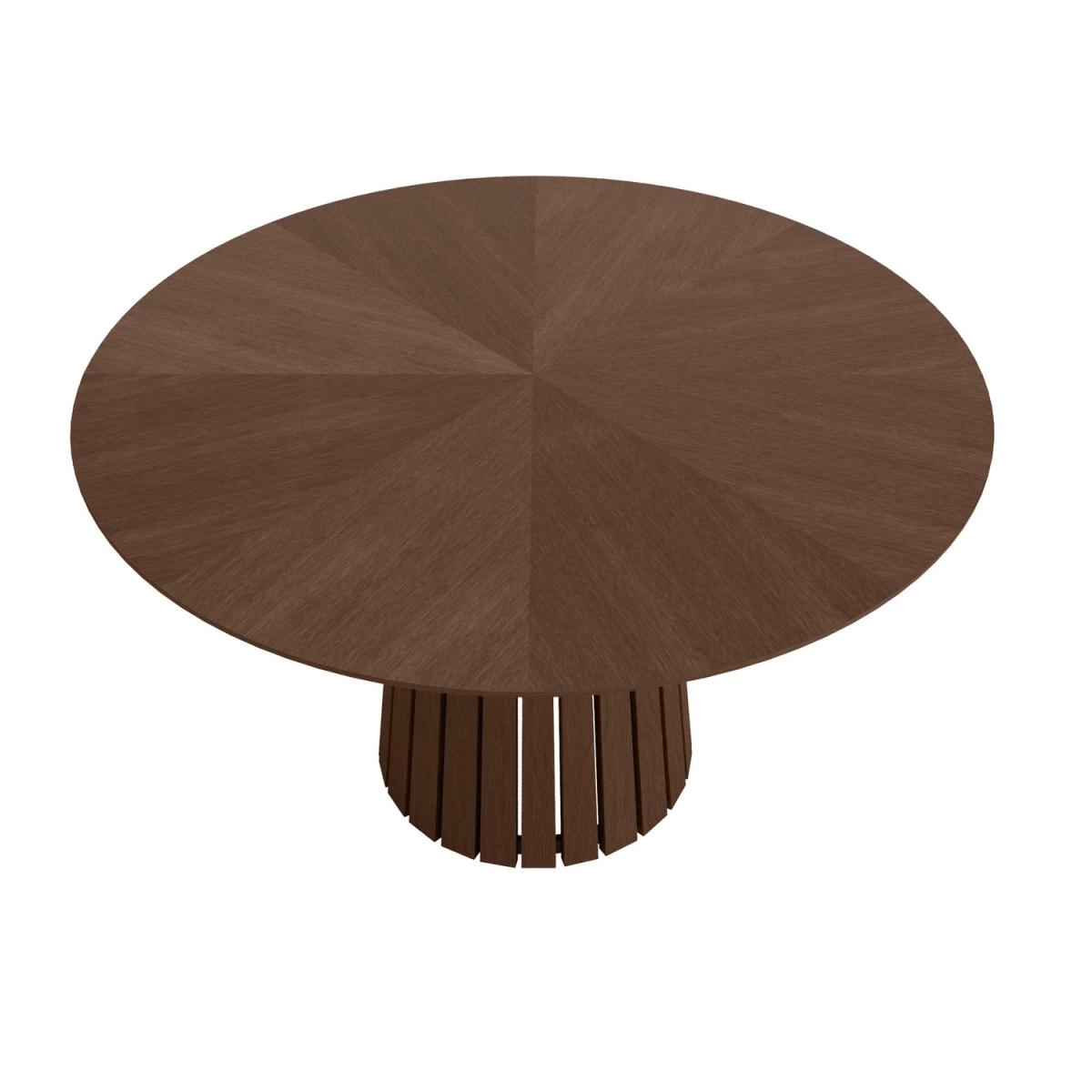 Round Walnut Dining Table Set with 4 Multi Coloured Fabric Swivel Tub Dining Chairs - Owen – image 5