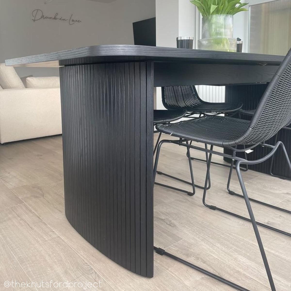 Large Black Oak Dining Table with 6 Beige Fabric Dining Chairs - Jarel – image 11