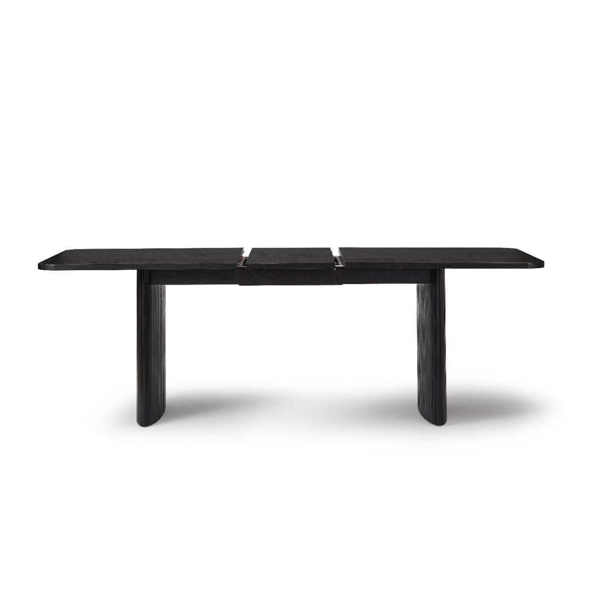 Large Black Oak Dining Table with 6 Beige Fabric Dining Chairs - Jarel – image 6