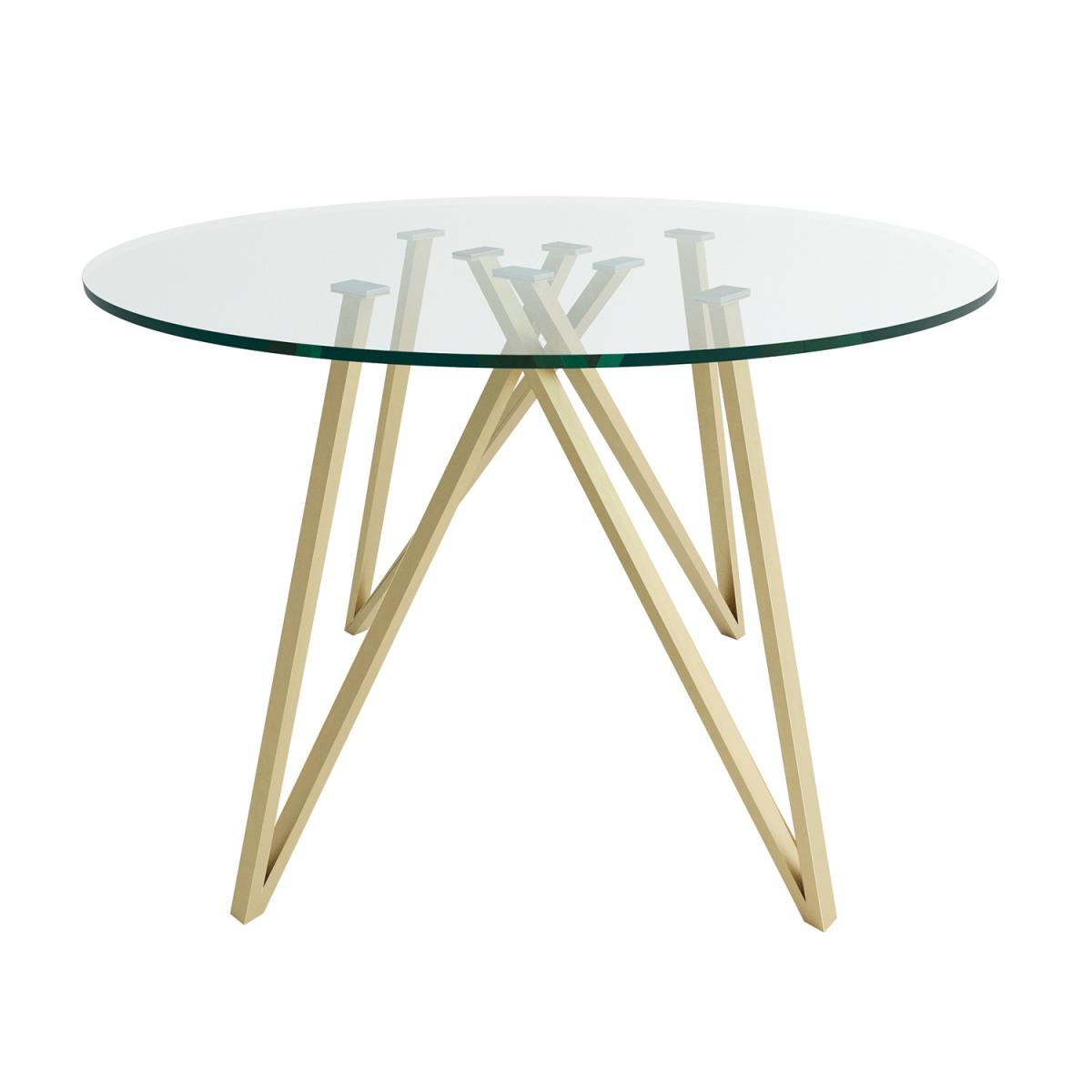 Round Glass Dining Table with Gold Legs and 4 Mink Velvet Dining Chairs - Dax – image 4