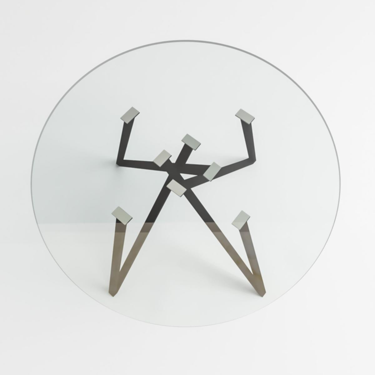 Small Round Glass Dining Table with 4 Grey Fabric Dining Chairs - Dax – image 7