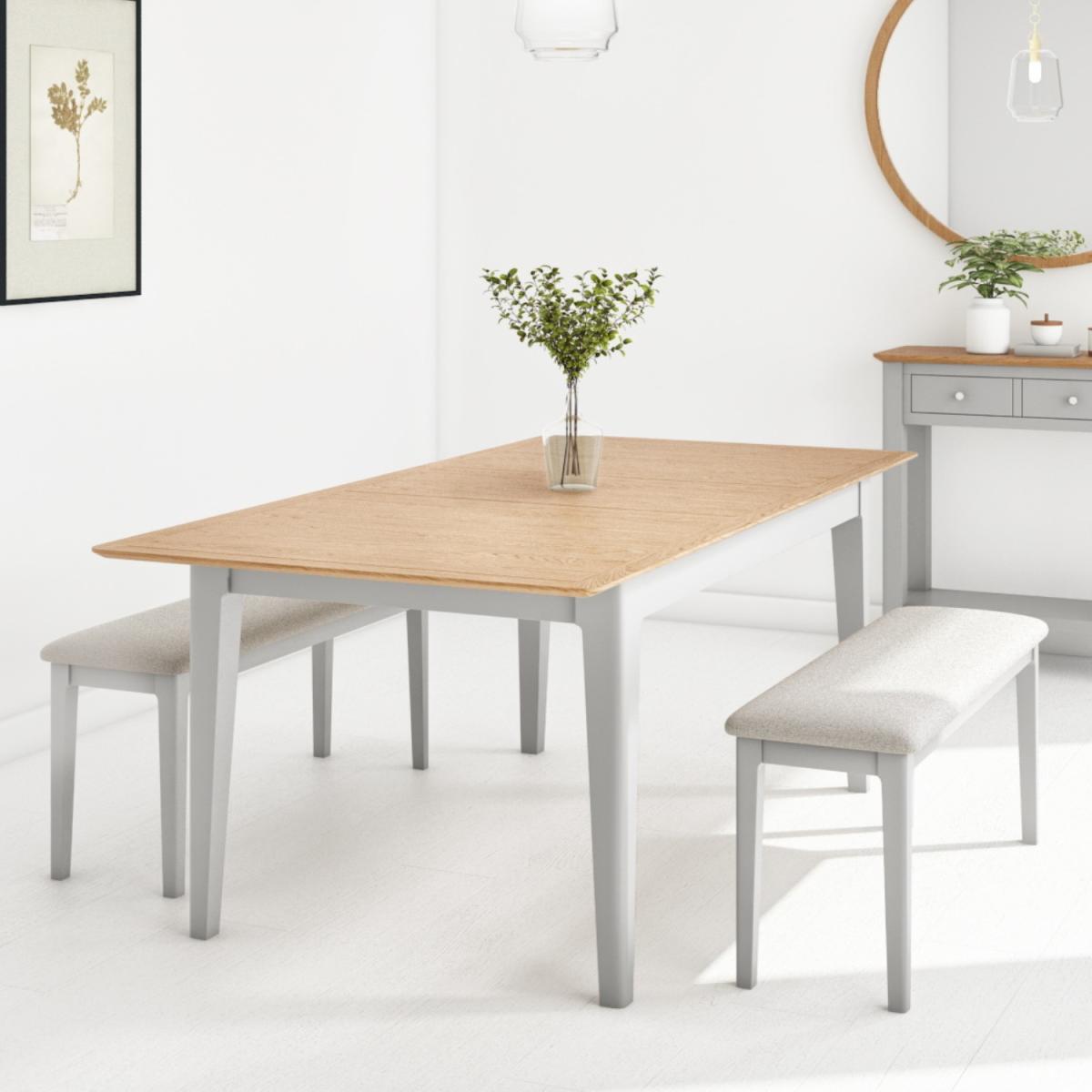 Grey Extendable Dining Table with 2 Dining Benches - Seats 4 - Adeline – image 1