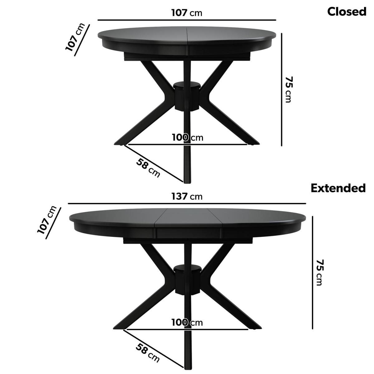 Extendable Round to Oval Black Dining Table with 6 Black Wooden Spindle Dining Chairs - Karie – image 2