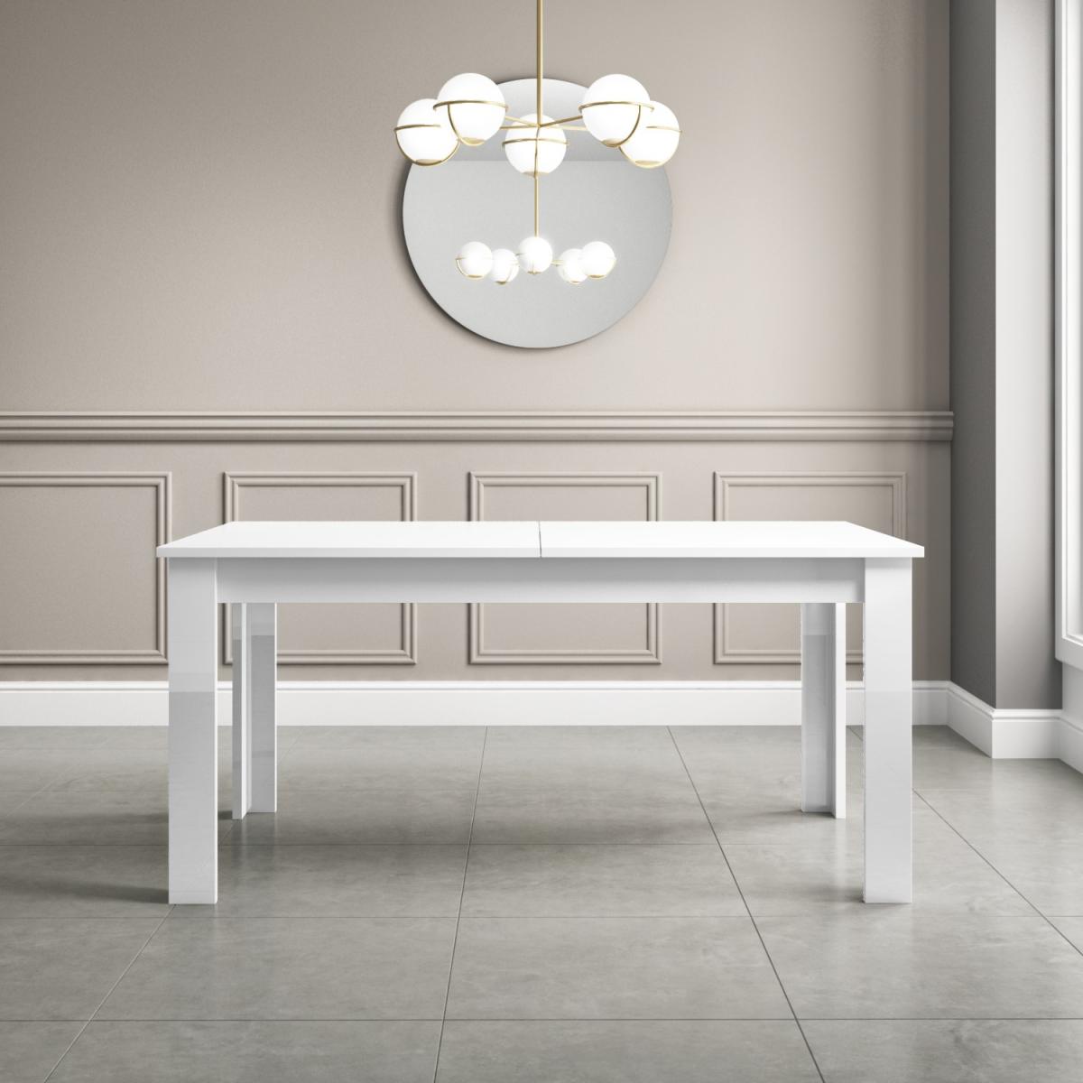 White Extendable Gloss Dining Set with 2 Grey & Chrome Dining Benches – image 3