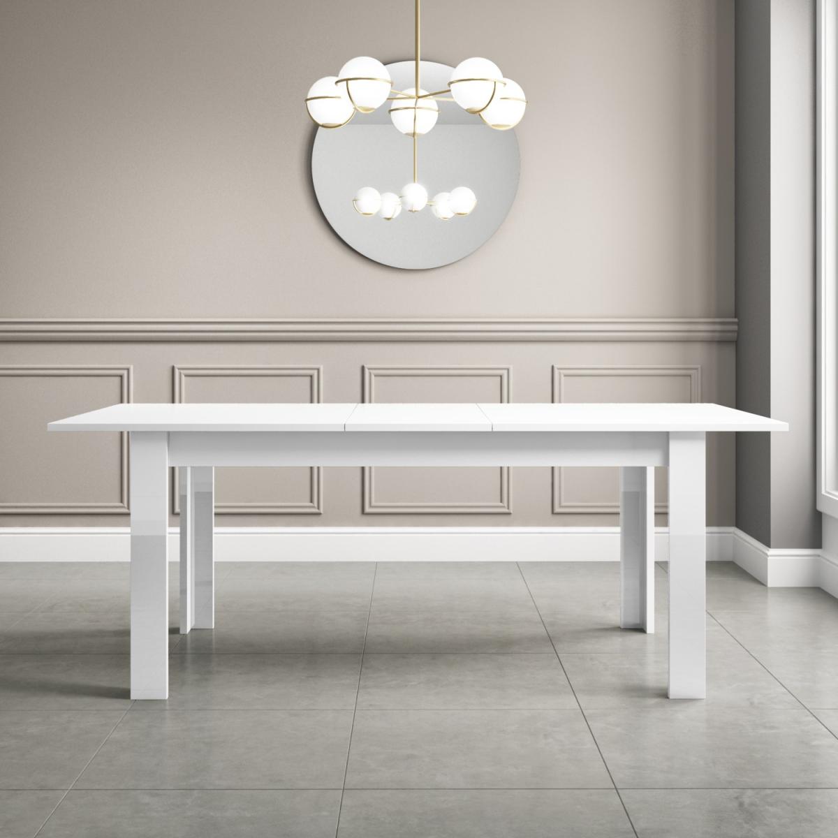 White Extendable Gloss Dining Set with 2 Grey & Chrome Dining Benches – image 4