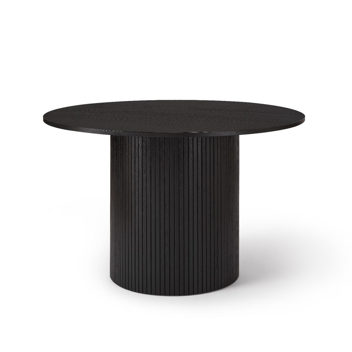 Round Black Oak Dining Table with 4 Mink Velvet Dining Chairs - Jarel – image 2