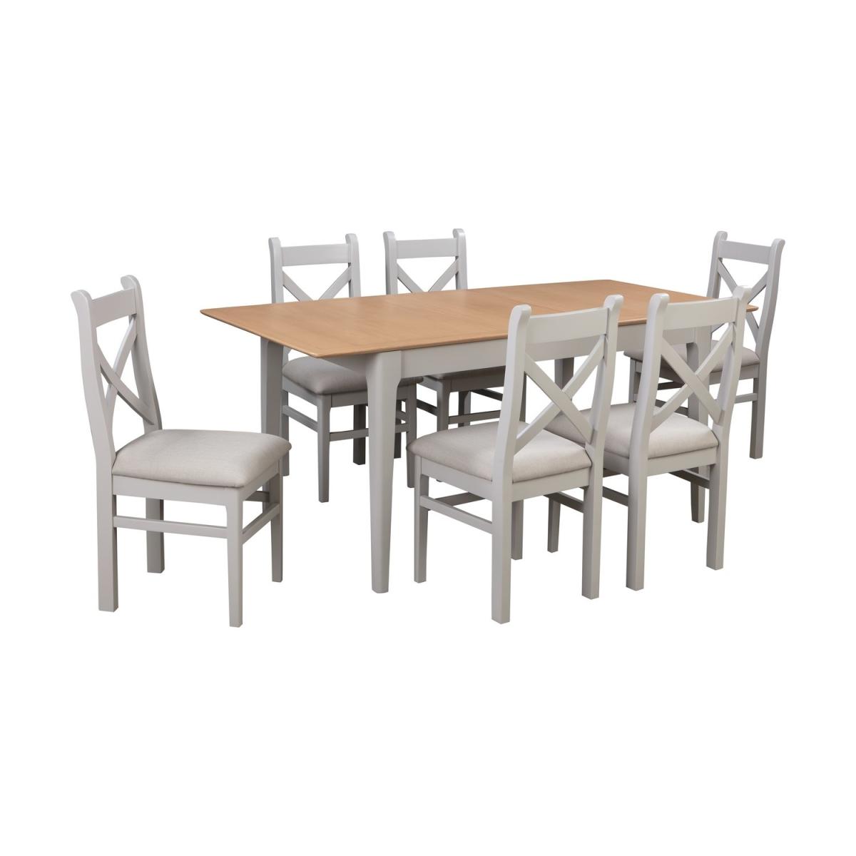 Extendable Dining Table & 6 Chairs in Fabric & Solid Oak - Adeline – image 4