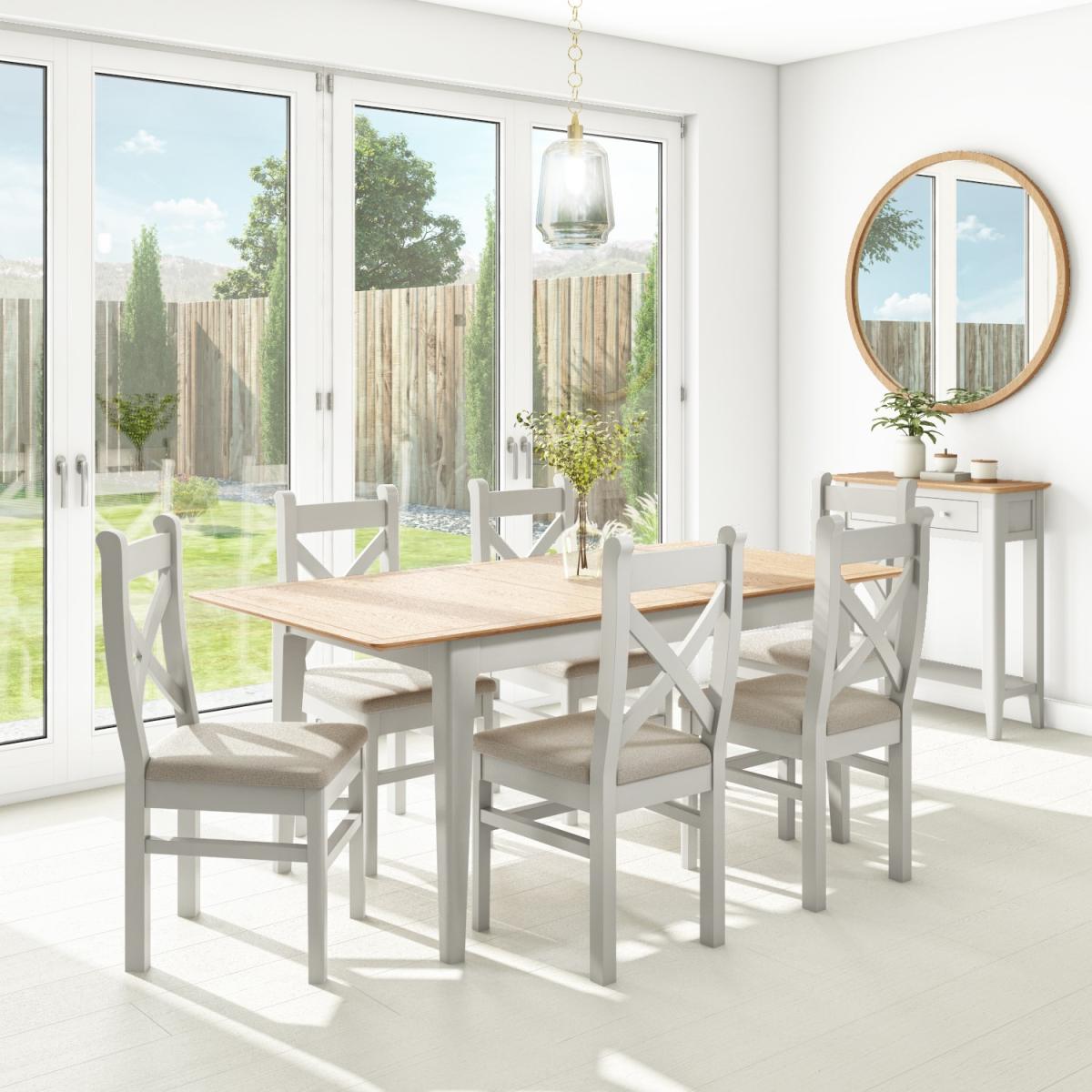 Extendable Dining Table & 6 Chairs in Fabric & Solid Oak - Adeline – image 7