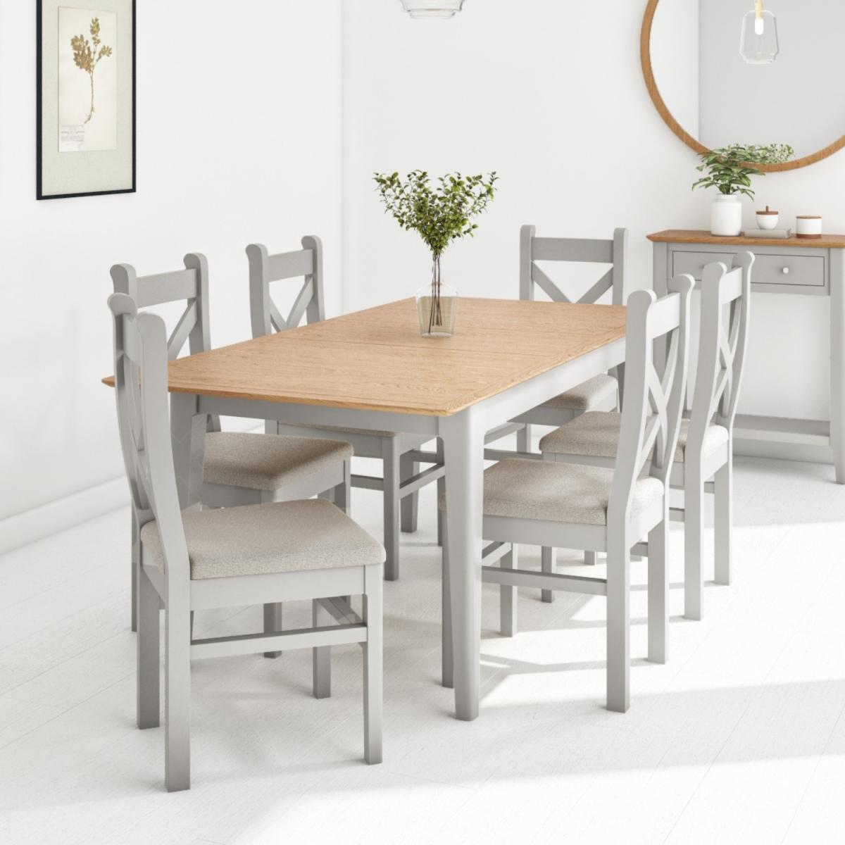 Extendable Dining Table & 6 Chairs in Fabric & Solid Oak - Adeline – image 1